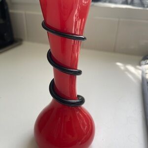 Elegant Red Glass Vase with Black Accents